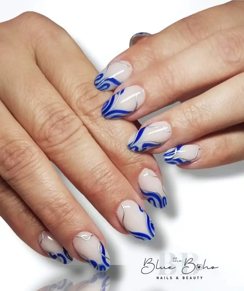 The Blue Boho Blue and White Nail Design