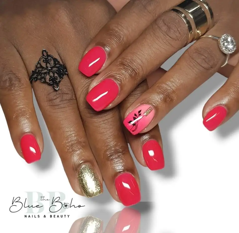 The Blue Boho Bright Pink Nail Design