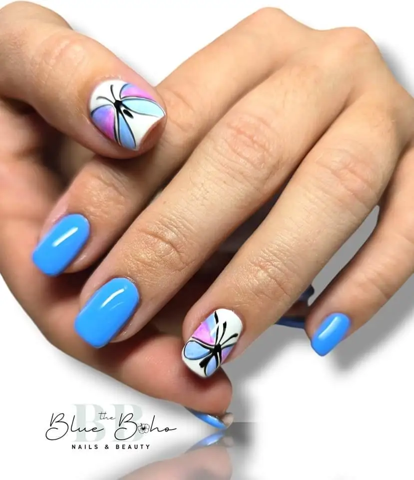 The Blue Boho Butterfly French Nail Design