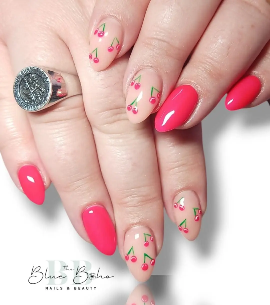 The Blue Boho Cherry Nail Design