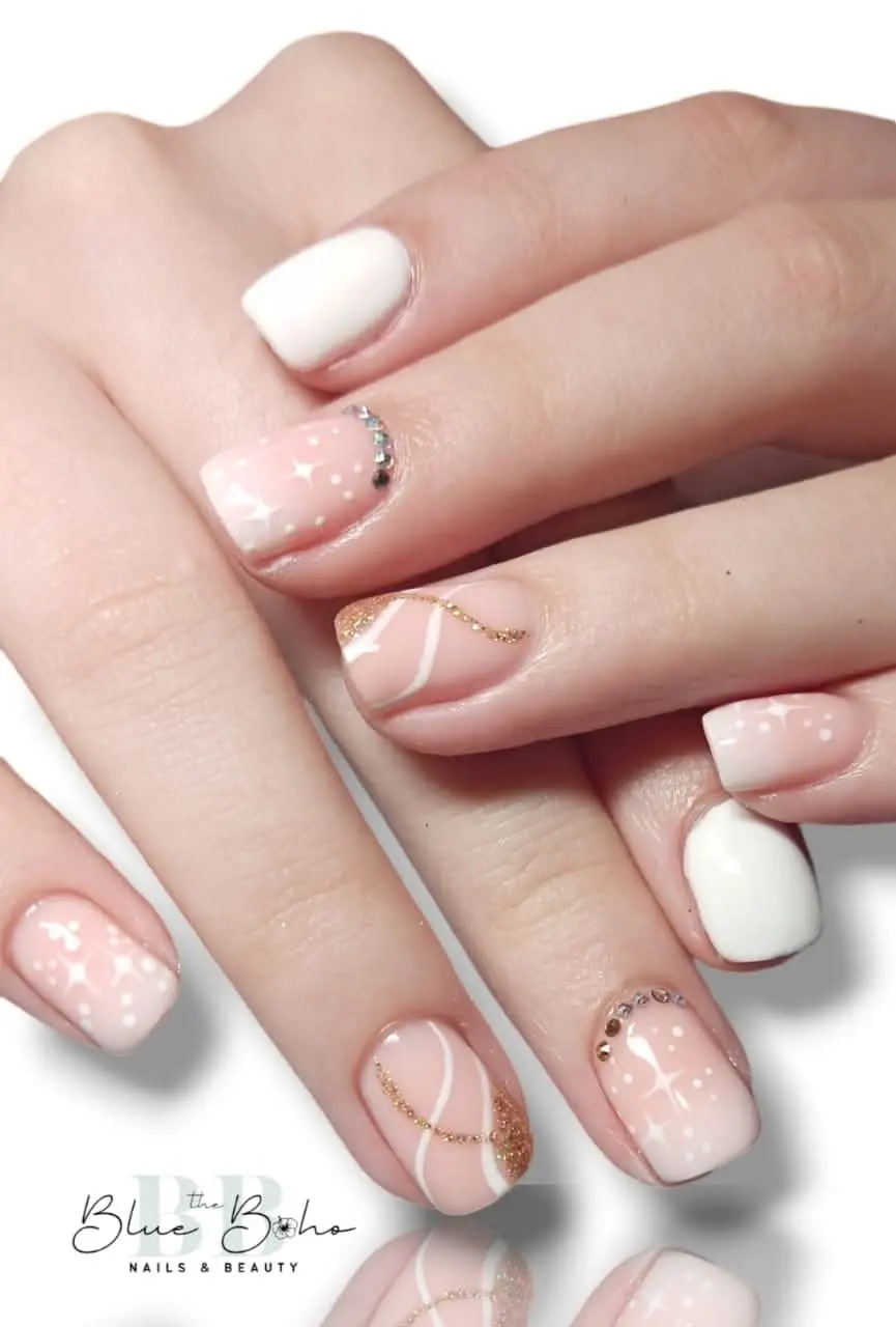 The Blue Boho Elegant White Nail Design