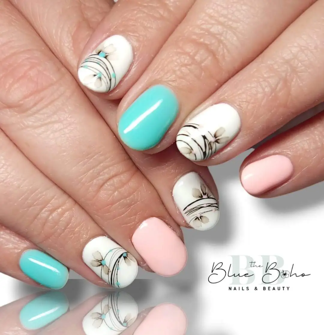The Blue Boho Hand Painted Water Colour Art Nail Design