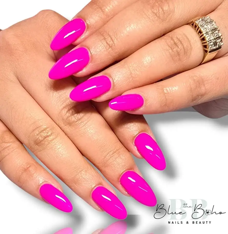 The Blue Boho Hot Pink Nail Design