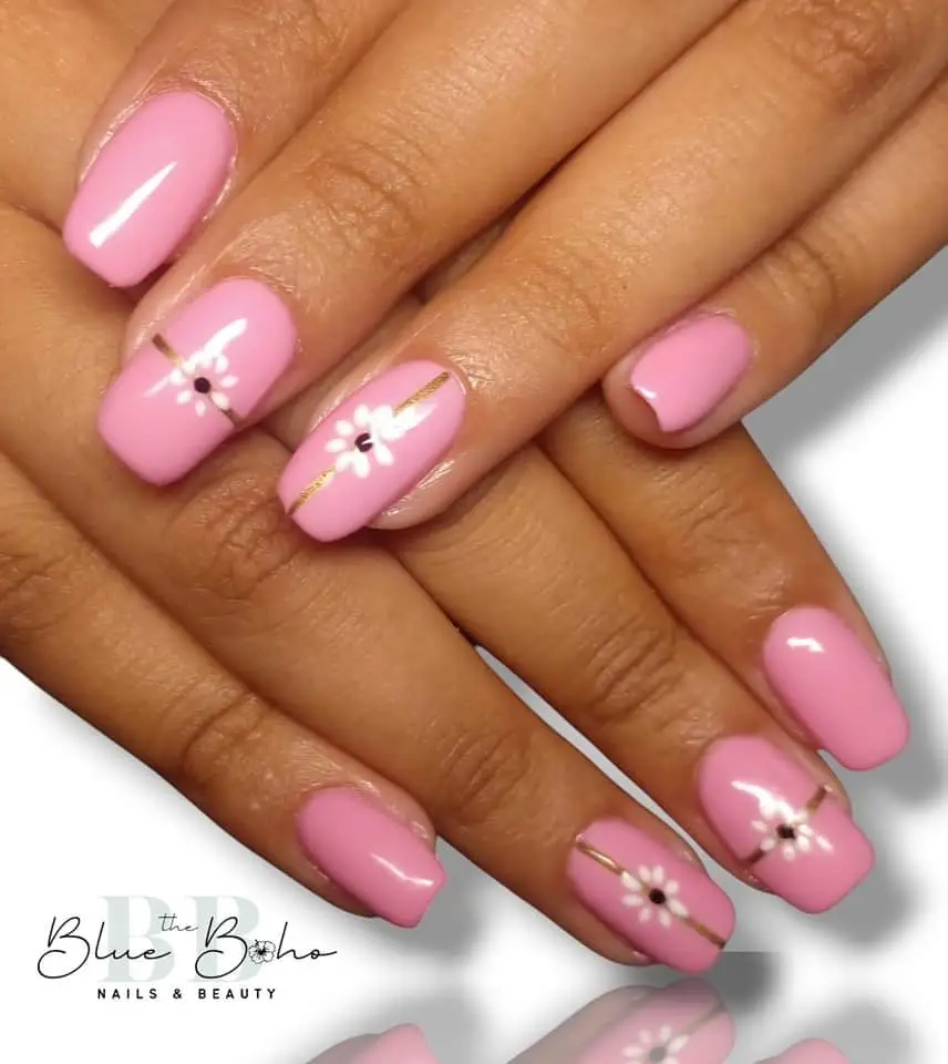 The Blue Boho Light Pink Flower Nail Design