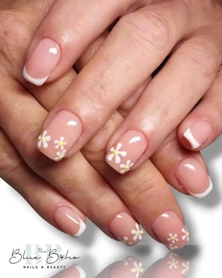 The Blue Boho Nude French and Flower Nail Design