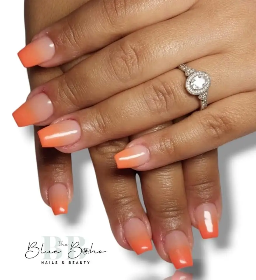 The Blue Boho Orange Ombre Nail Design