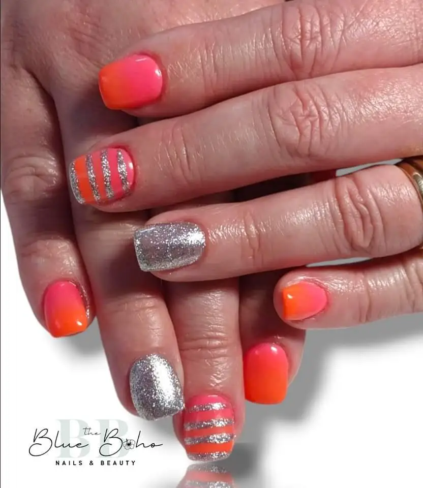 The Blue Boho Orange and Silver Nail Design