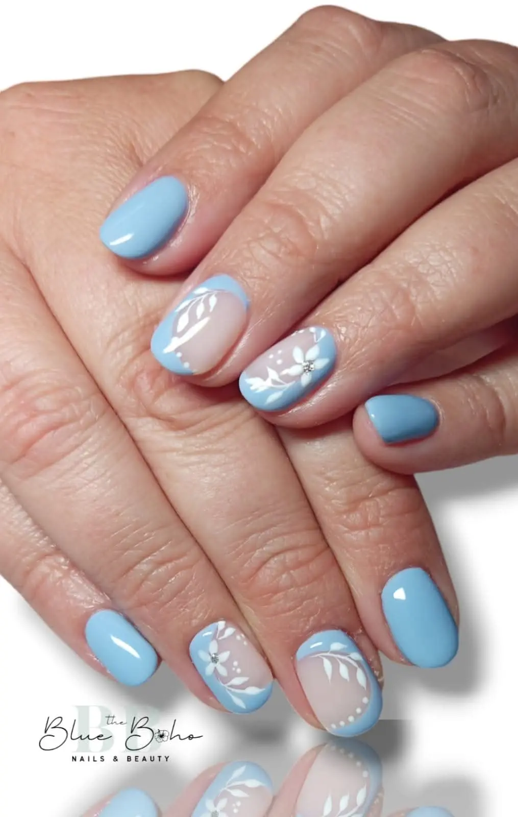 The Blue Boho Pastel Blue French Nail Design