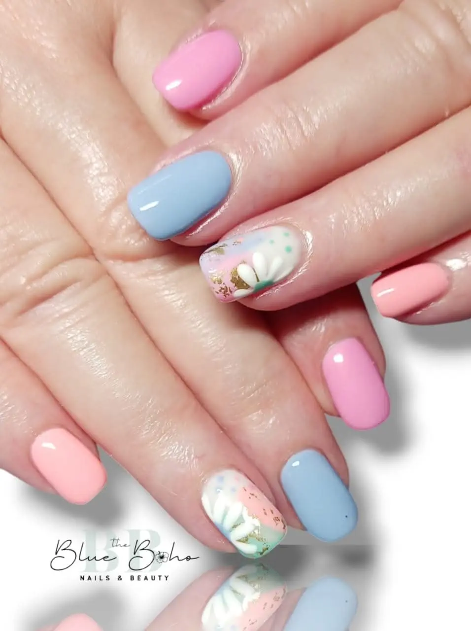 The Blue Boho Pink and Blue Nail Design