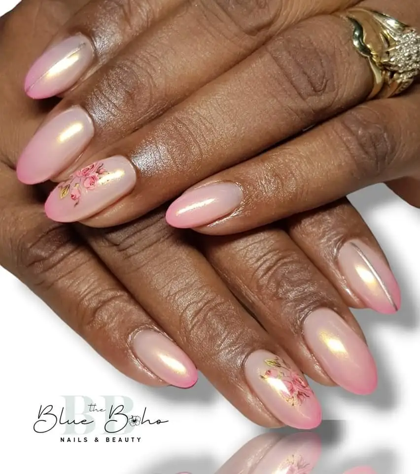 The Blue Boho Pink with Foil Nail Design