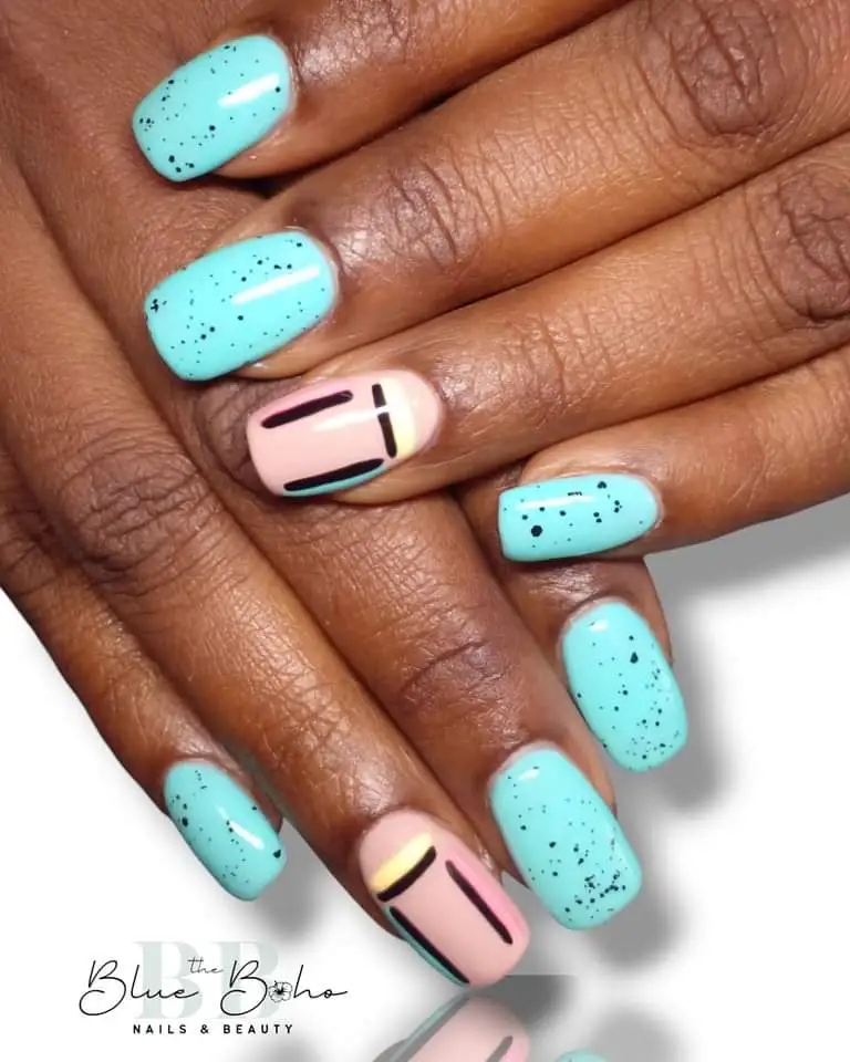 The Blue Boho Speckled Egg Nail Design