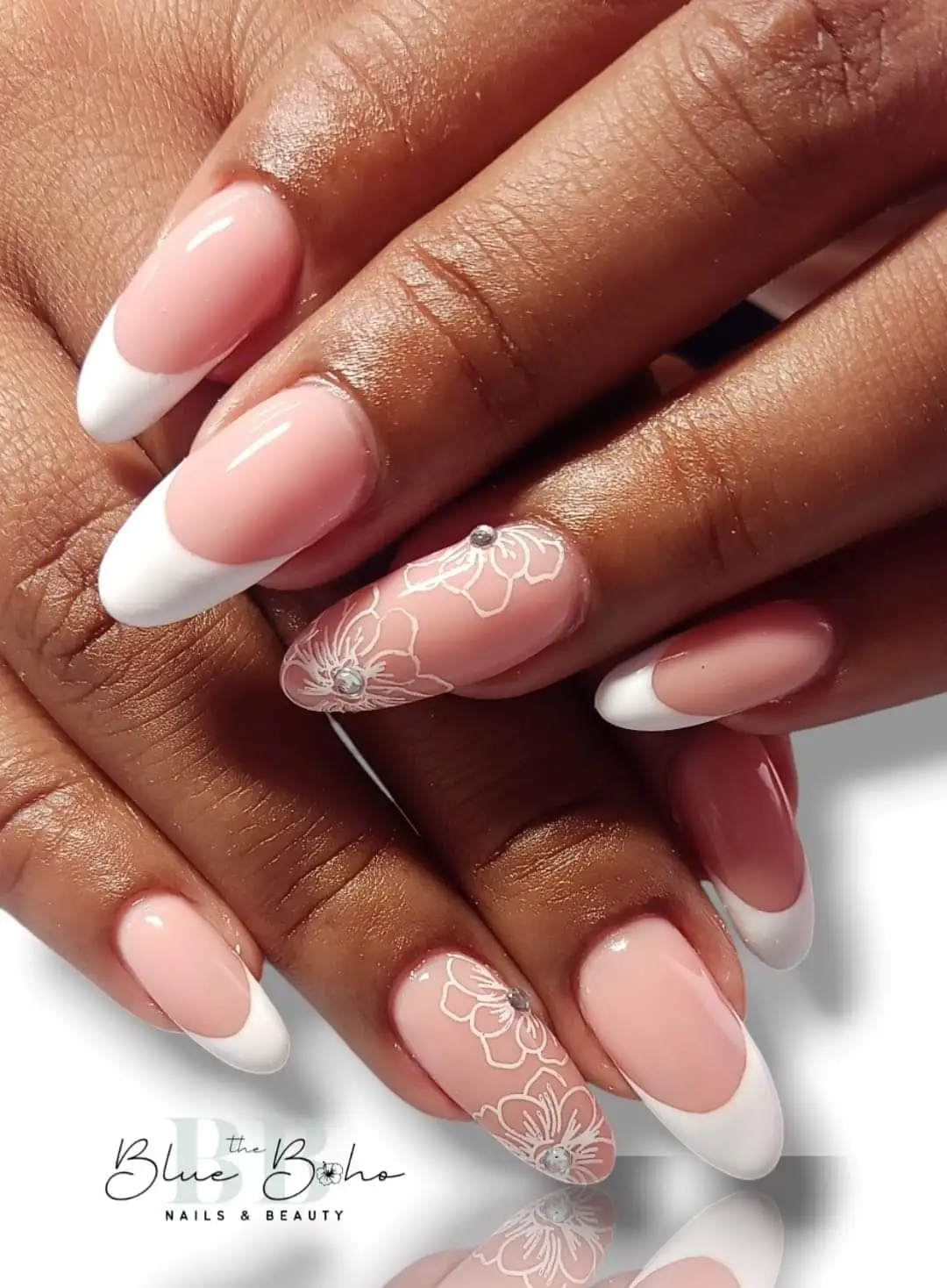 The Blue Boho White Art Nail Design