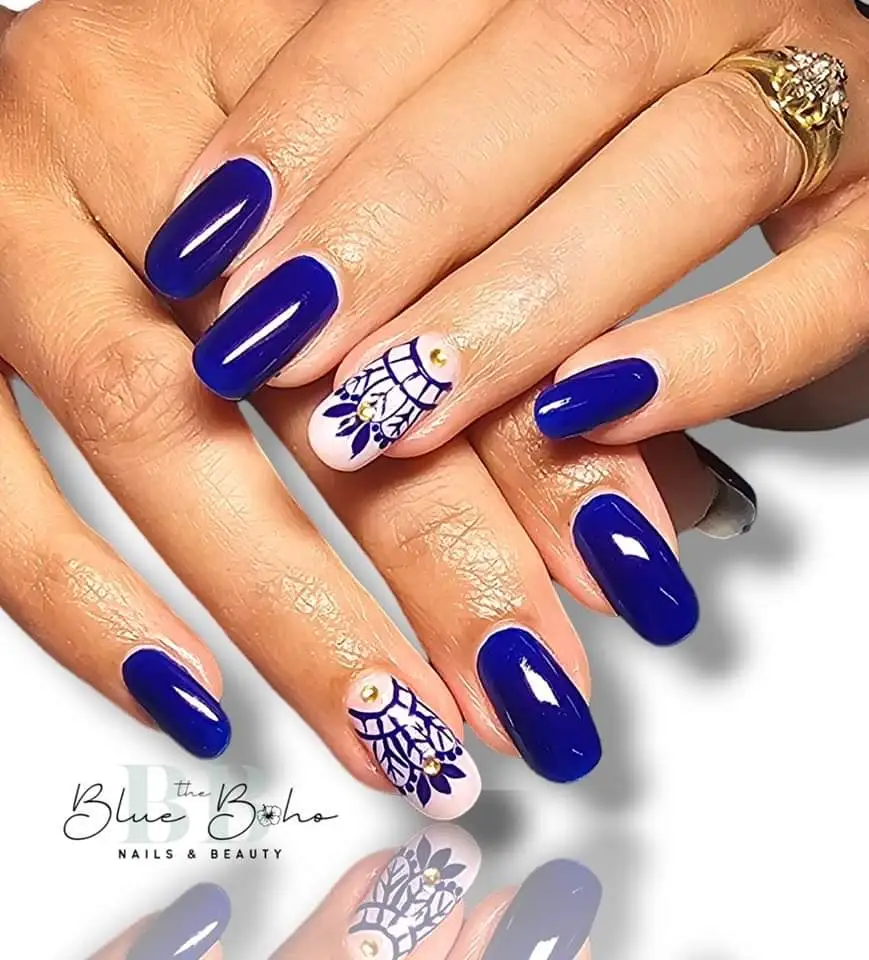 The Blue Boho White and Blue Nail Design